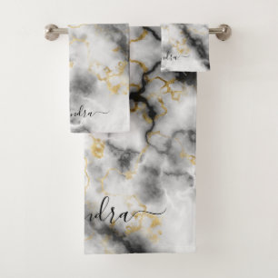 Grey Black and Gold Modern Marble Custom Elegant Bath Towel Set