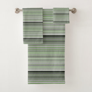 Grey Black and Green Stripe Towel Set