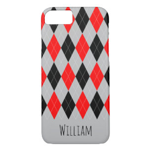 Grey, Black and Red Argyle Pattern iPhone 7/8 Case