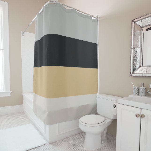 Grey, Black and Tan Shower Curtain (In Situ)
