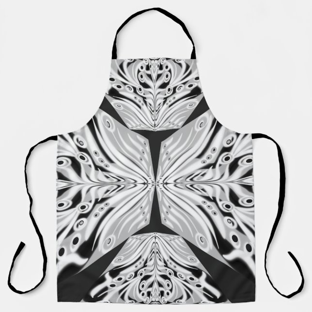 Grey Black And White Butterfly Winged Abstract Apron (Front)