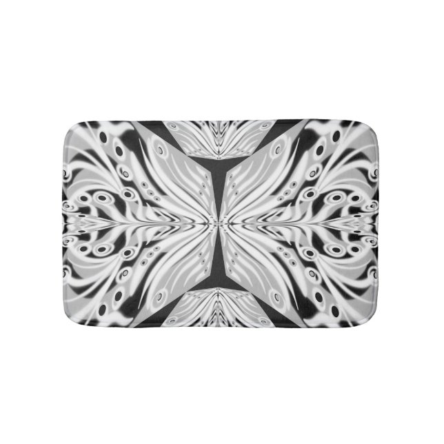Grey Black And White Butterfly Winged Abstract  Bath Mat (Front)