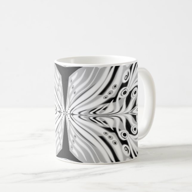 Grey Black And White Butterfly Winged Abstract  Coffee Mug (Front Right)