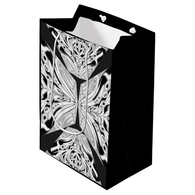 Grey Black And White Butterfly Winged Abstract  Medium Gift Bag (Front Angled)