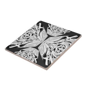 Grey Black And White Butterfly Winged Abstract Tile