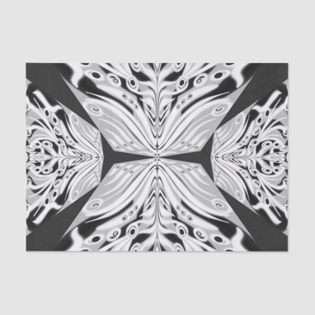 Grey Black And White Butterfly Winged Abstract  Tissue Paper (Front)