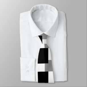 Grey Black and White Geometric Block Pattern Tie