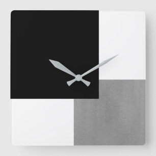 Grey Black and White Geometric Square Wall Clock