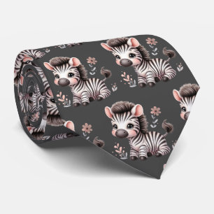 Grey Black and White Modern Kawaii Cute Zebras Tie
