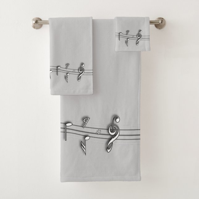 Grey black and white musical notes score. bath towel set (Insitu)