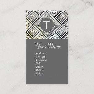 GREY BLACK AND WHITE ROMAN EAGLE DAMASK MONOGRAM BUSINESS CARD