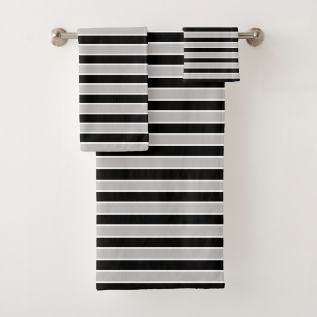 Grey, Black and White Stripes Bath Towel Set (Insitu)