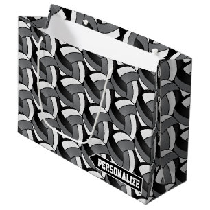 Grey, Black and White Volleyball - Personalize Large Gift Bag
