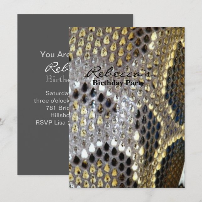 grey black beige animal pattern snake print invitation (Front/Back)