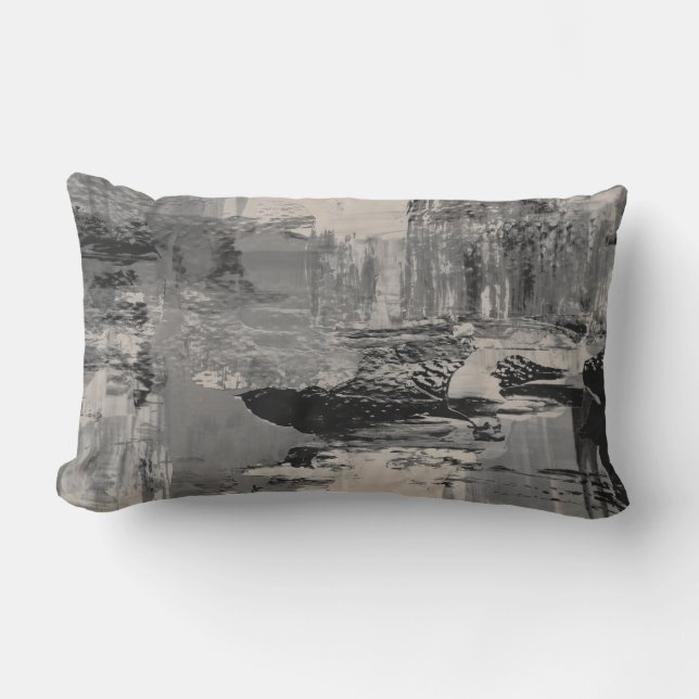 Grey Black & Beige Artistic Abstract Painting Lumbar Pillow (Front)