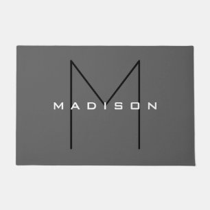 Grey Black Bold Monogram Modern Family Name Doormat