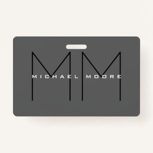 Grey Black Bold Monogram Modern Minimalist Badge