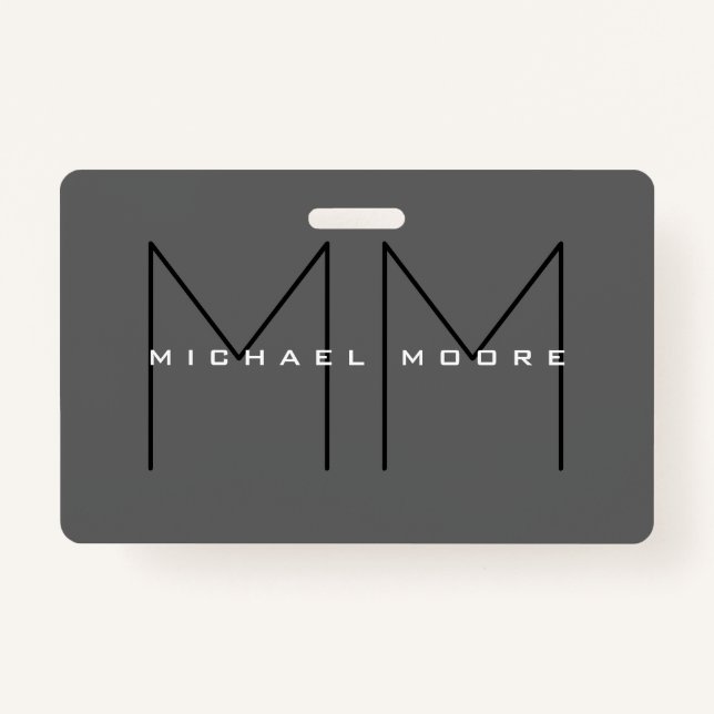 Grey Black Bold Monogram Modern Minimalist Badge (Front)