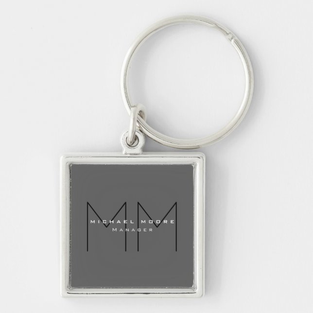 Grey Black Bold Monogram Modern Minimalist Keychain (Front)