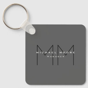 Grey Black Bold Monogram Modern Minimalist Keychain