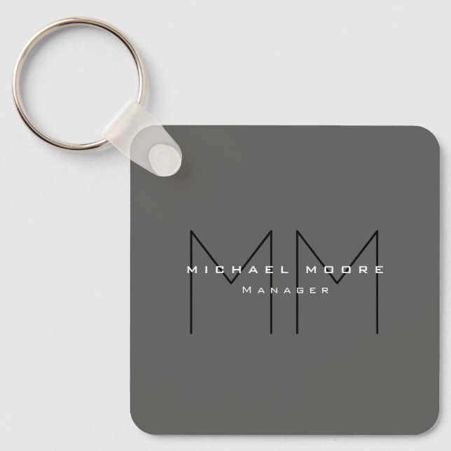 Grey Black Bold Monogram Modern Minimalist Keychain (Front)