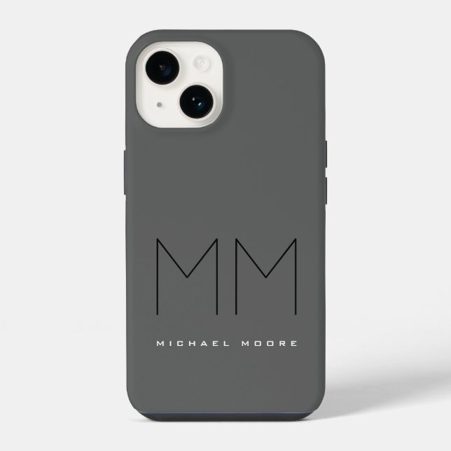 Grey Black Bold Monogram Modern Your Name Initials iPhone Case (Back)