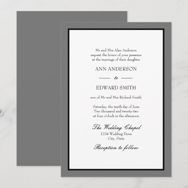 Grey Black Border - Bride Wedding Invitation (Front/Back)