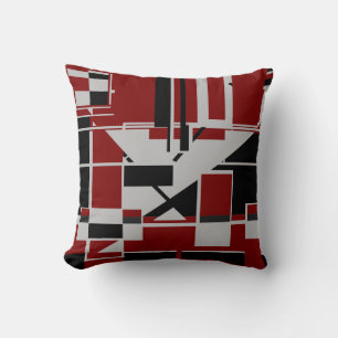 Grey Black Burgundy Geometric Abstract Labyrinth Throw Pillow