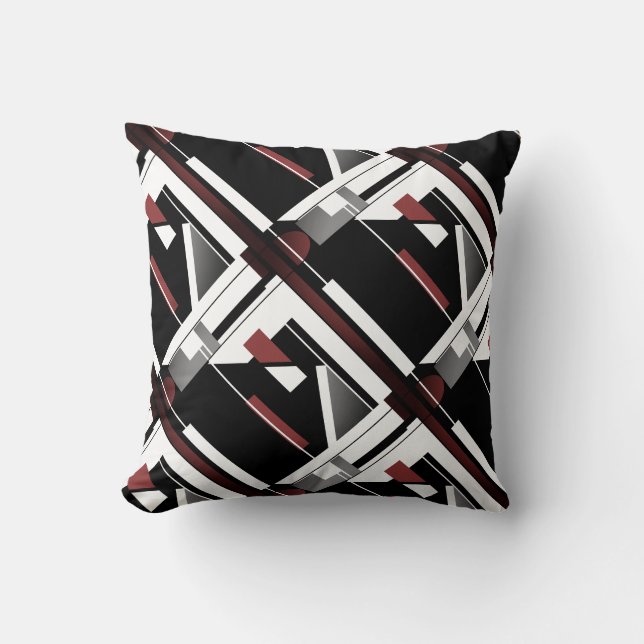 Grey Black Burgundy White Slanted Geometric Tiles Throw Pillow (Front)