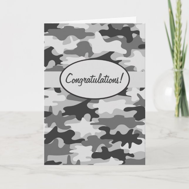 Grey Black Camo Camouflage Congratulations Custom Card (Front)