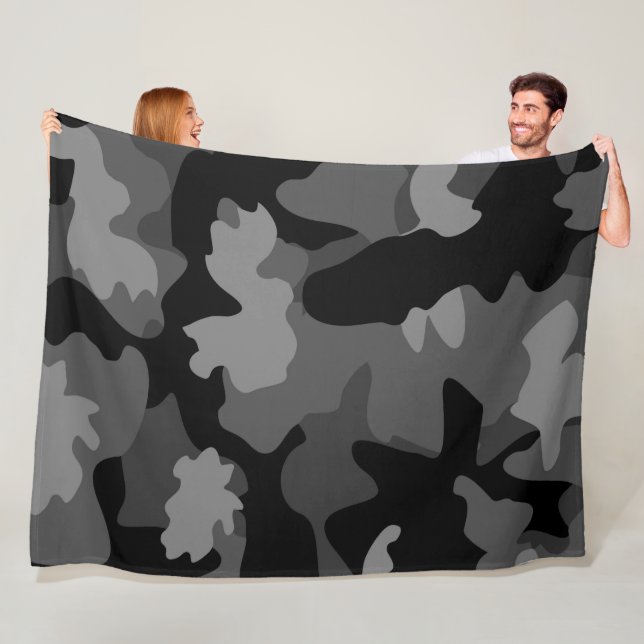 Grey black camo pattern fleece blanket (In Situ)
