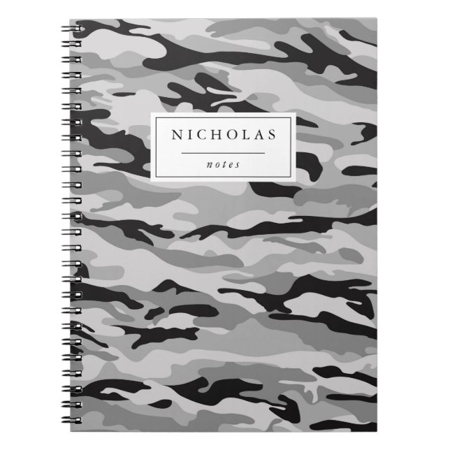 Grey & Black Camo Pattern Personalized Notebook (Front)
