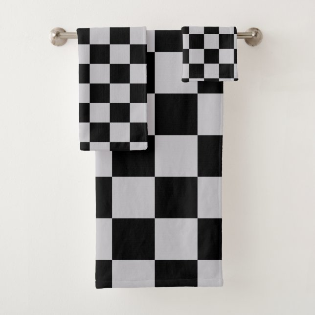 Grey Black Check Pattern Design Bath Towel Set (Insitu)