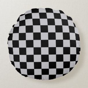 Grey Black Check Pattern Design Round Pillow