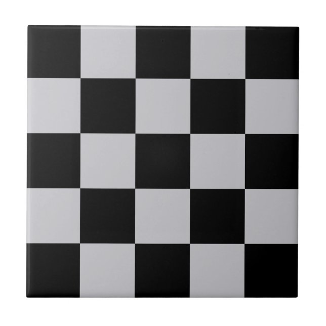 Grey Black Check Pattern Design Tile (Front)