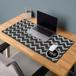 Grey black Chevron Cool retro Monogram Desk Mat