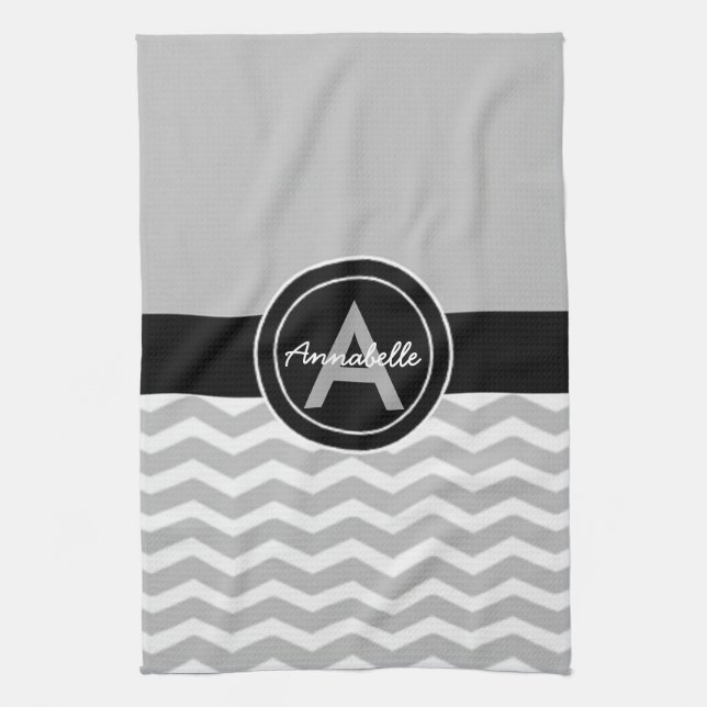 Grey Black Chevron Kitchen Towel (Vertical)