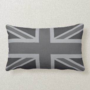 Grey Black Classic Union Jack British(UK) Flag Lumbar Pillow