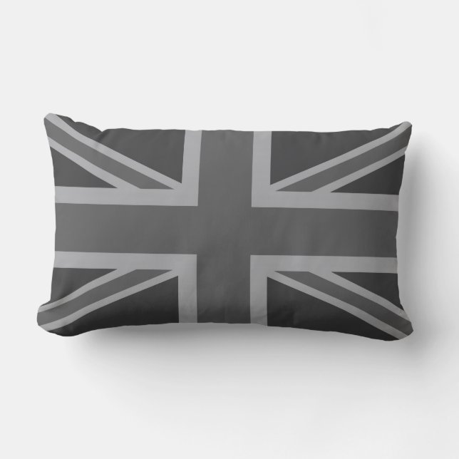 Grey Black Classic Union Jack British(UK) Flag Lumbar Pillow (Front)