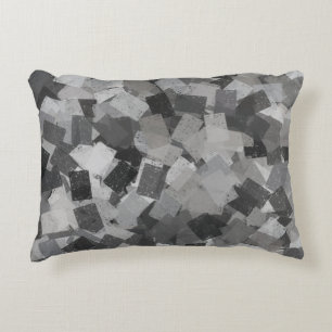 Grey Black Cubism Abstract Pattern Accent Pillow
