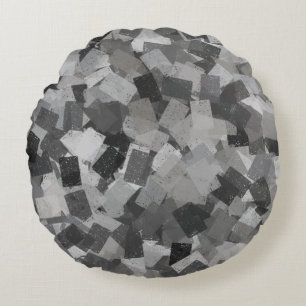 Grey Black Cubism Abstract Pattern Round Pillow