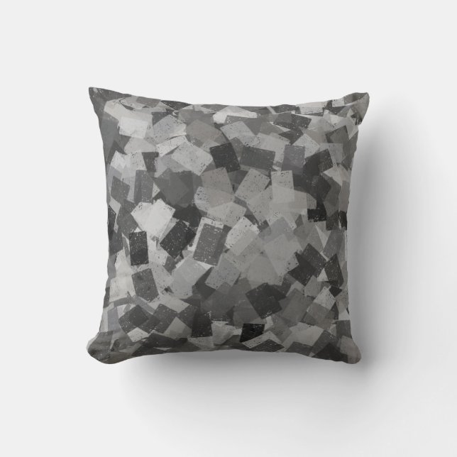 Grey Black Cubism Abstract Pattern Throw Pillow (Front)