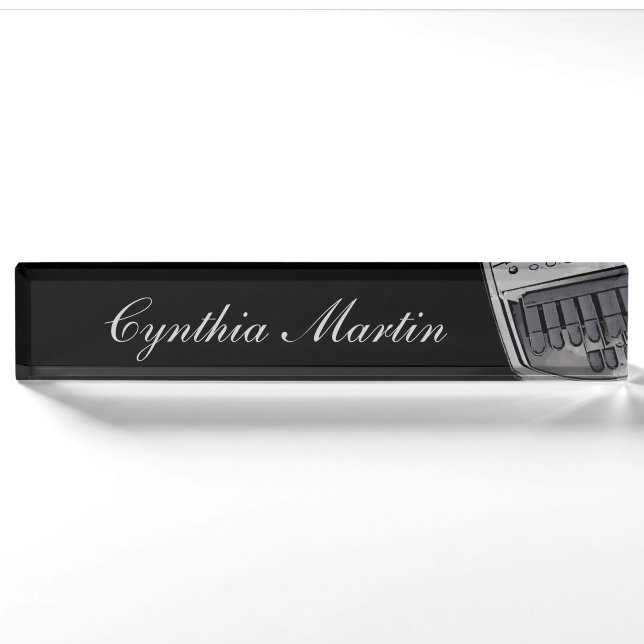 Grey black custom court reporter name plate (Front)