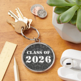 Grey & Black Damask Class of Graduation Keychain