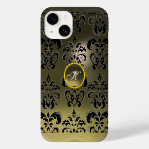 GREY BLACK DAMASK GEMSTONE MONOGRAM Floral Case-Mate iPhone 14 Case