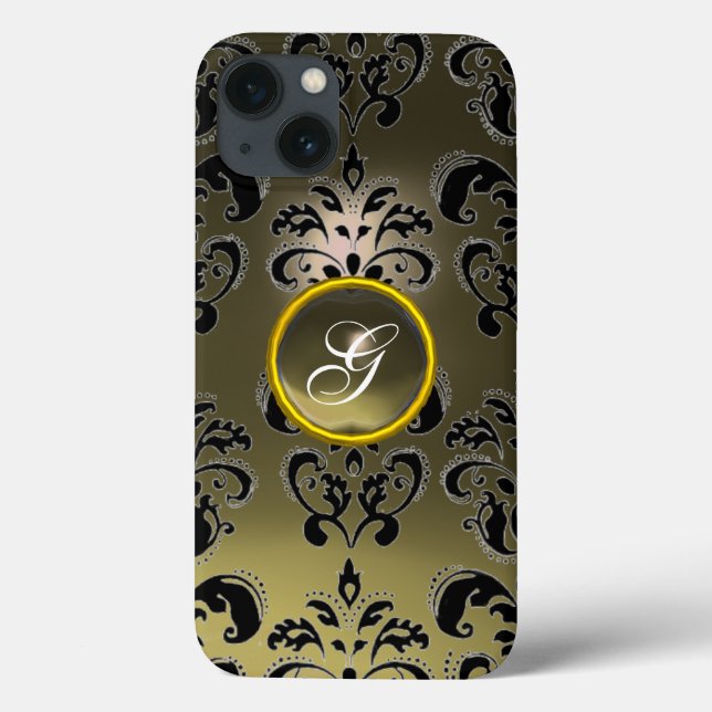 GREY BLACK DAMASK GEMSTONE MONOGRAM Floral  Case-Mate iPhone Case (Back)