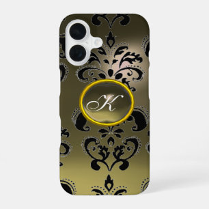 GREY BLACK DAMASK GEMSTONE MONOGRAM Floral iPhone 16 Case