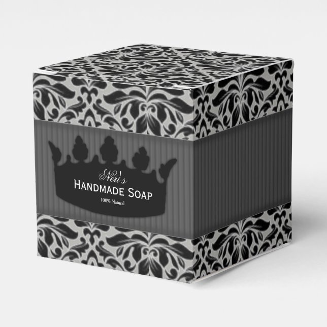 Grey & Black Damasks Handmade Soap Favor Box (Front Side)