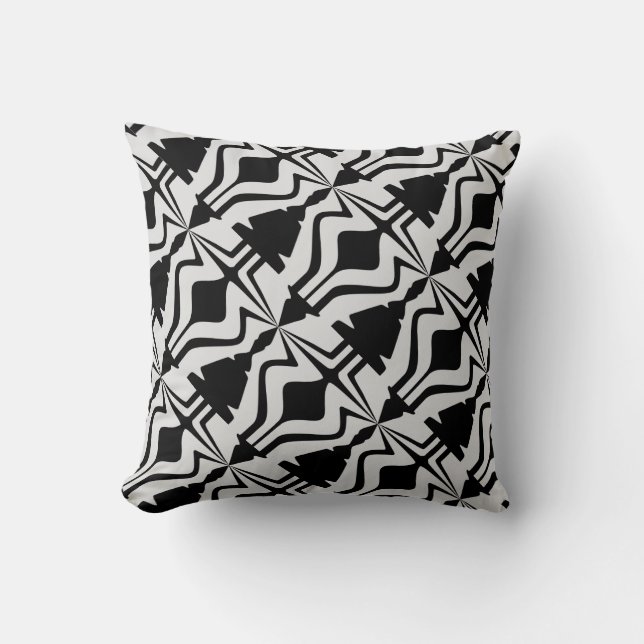 Grey Black Diagonal Abstract Sound Wave Pattern Throw Pillow (Front)