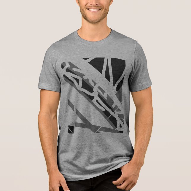 Grey Black Diagonal Shapes Abstract Art MCM Look Tri-Blend Shirt (Front)